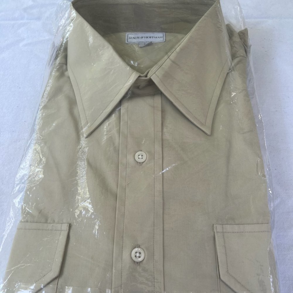 NEW Maus and Hoffman Large Tan mens "Charles Aviator Dress Shirt"